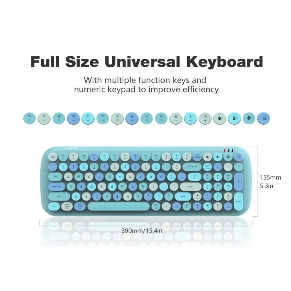 Bluetooth Keyboard Wireless Round Keycaps Windows, PC, Tablet, iPad, iPhone